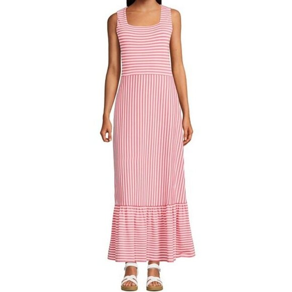 New Lands' End  maxi dress sz 2X 20-22 women plus size red stripes sleeveless - Picture 1 of 13